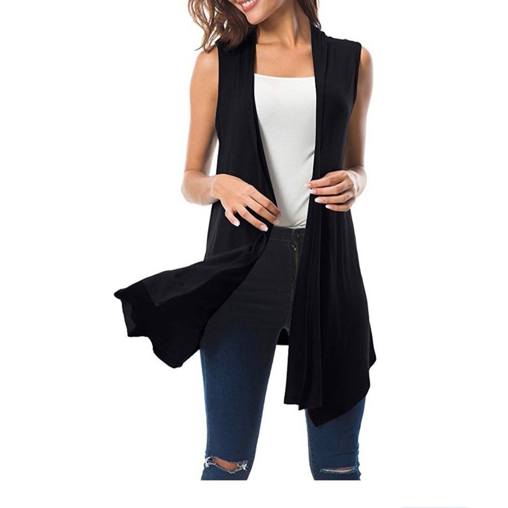 NWOT Long black sleeveless, pocketed , hooded duster.